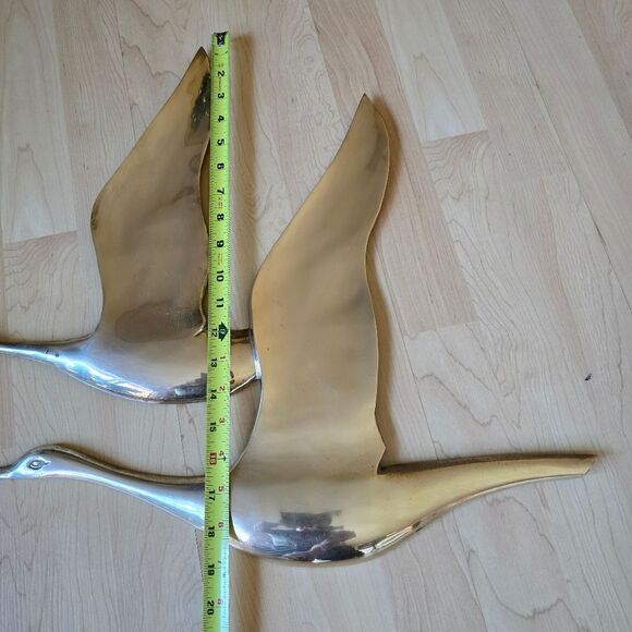 Vintage Flying Geese Ducks  Musketeers Wall Art MCM Decor Solid Brass Birds - Picture 7 of 10